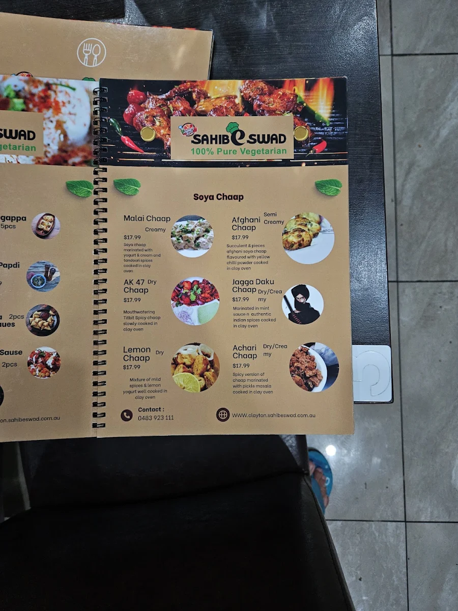 Menu, Sahib E Swad - Clayton