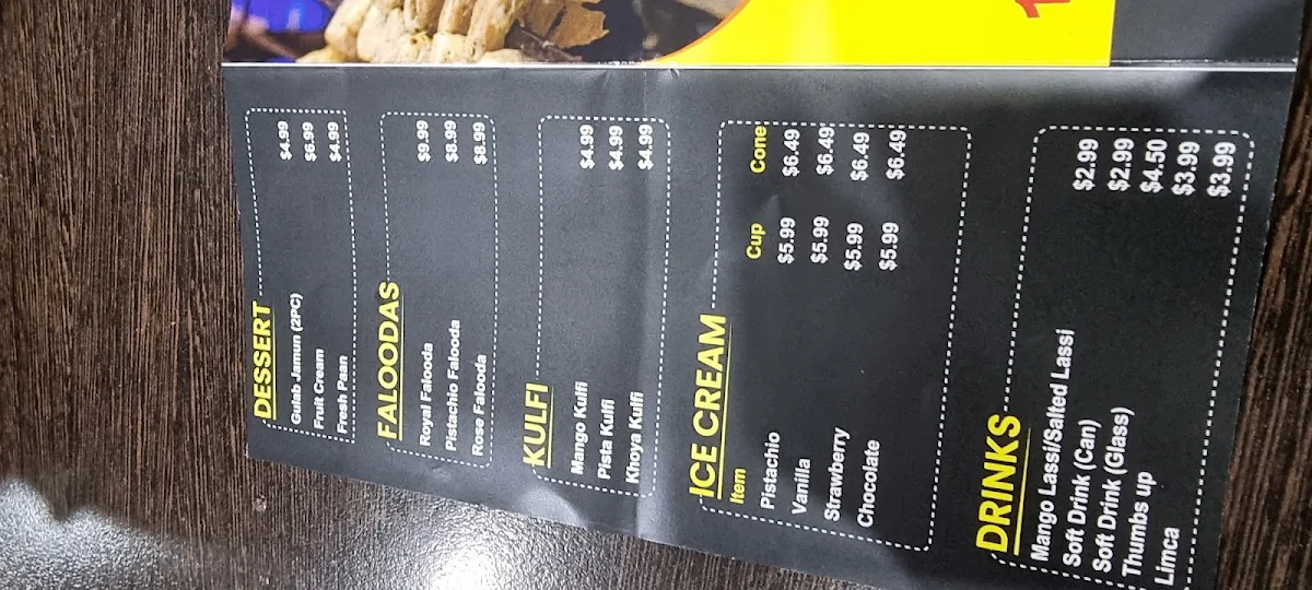 Menu, Sahib E Swad - Clayton