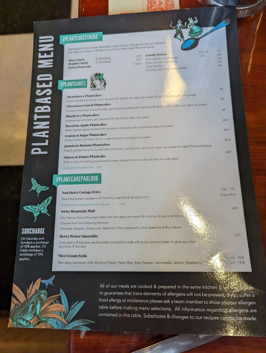 Menu, The Pancake Parlour Southland
