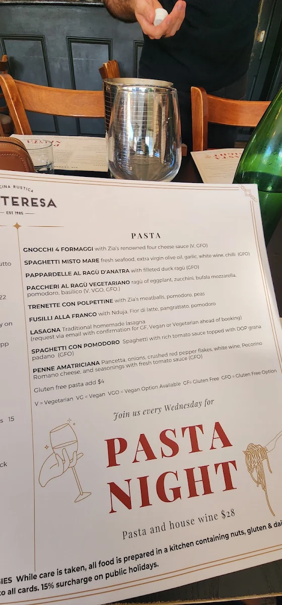 Menu, Zia Teresa