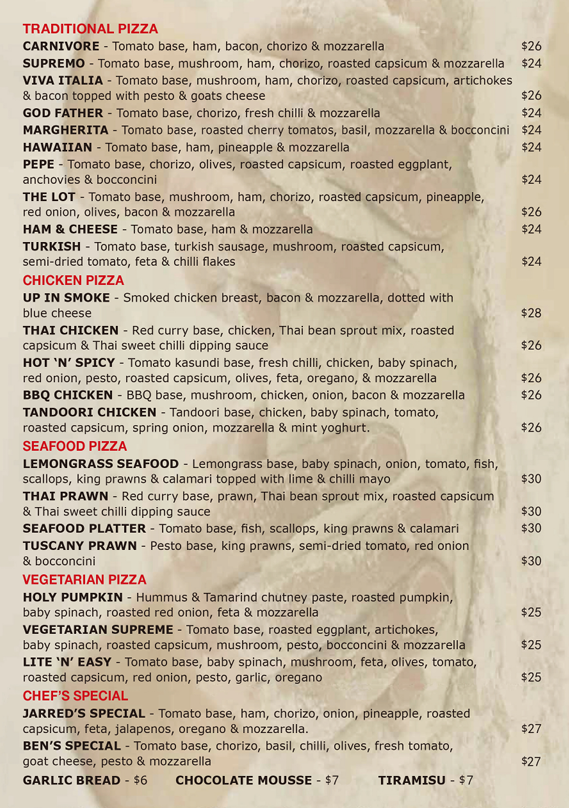 Menu, POSH Pizza