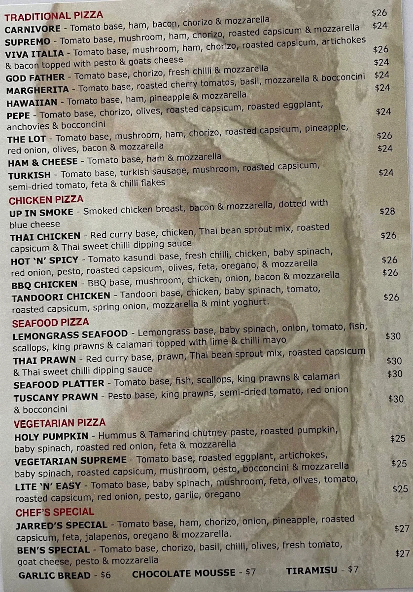 Menu, POSH Pizza