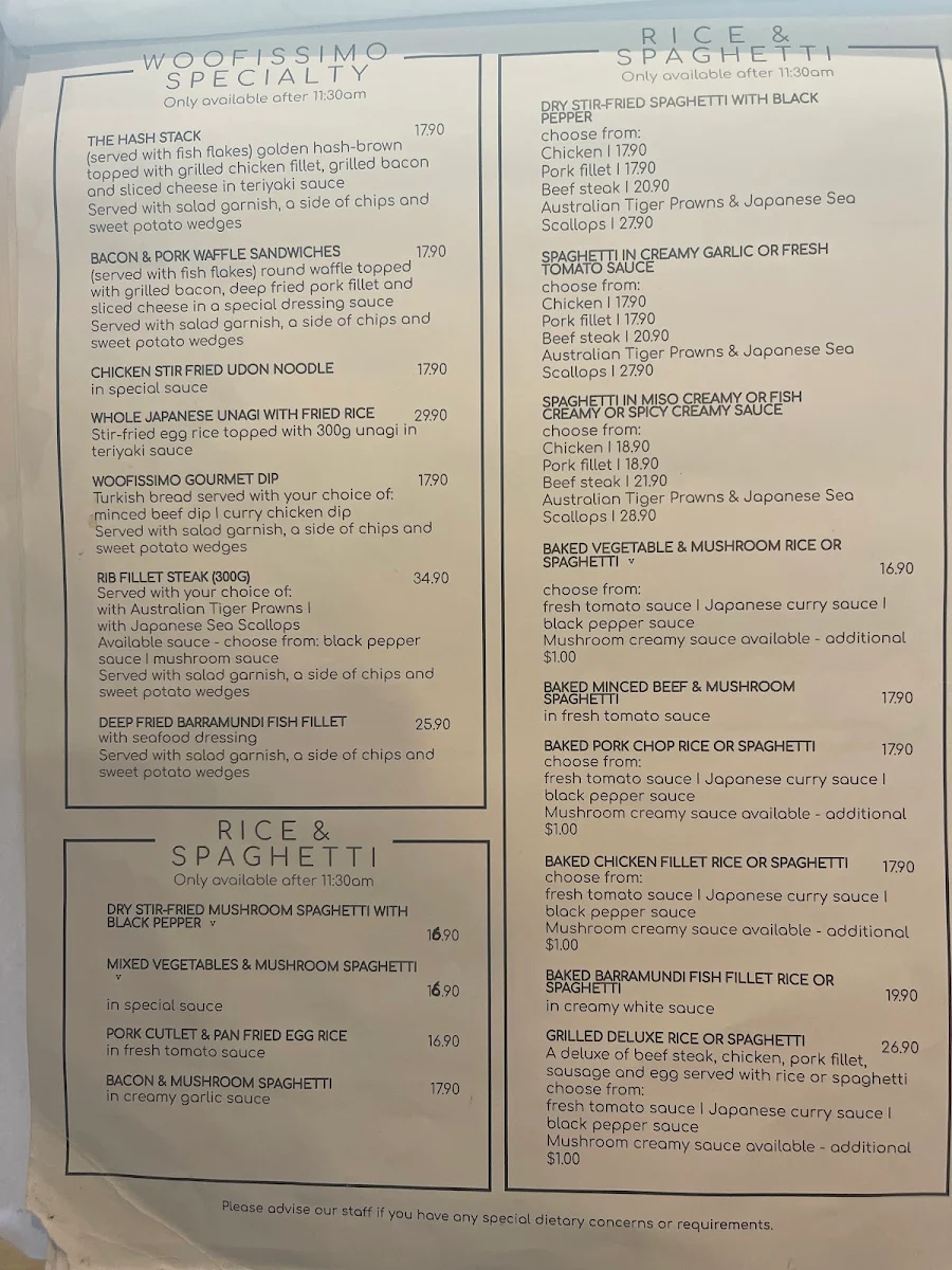 Menu, Woofissimo
