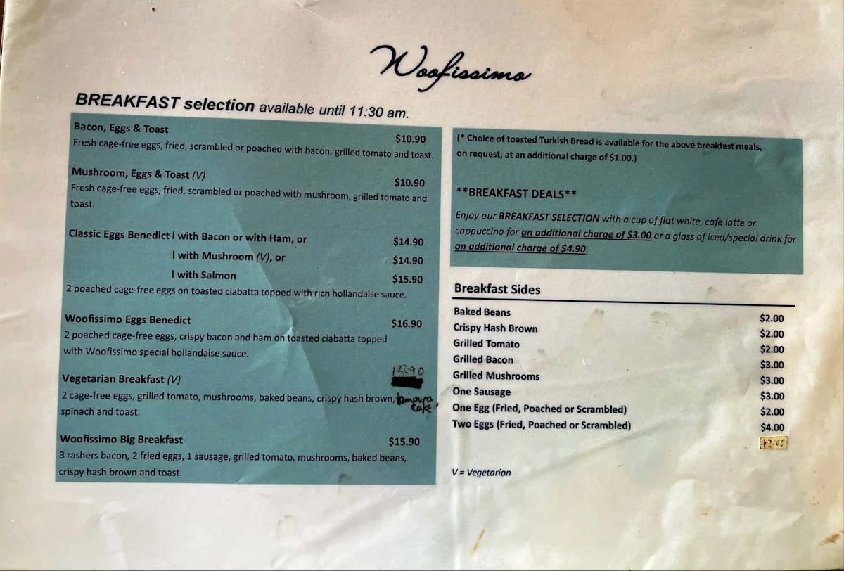 Menu, Woofissimo