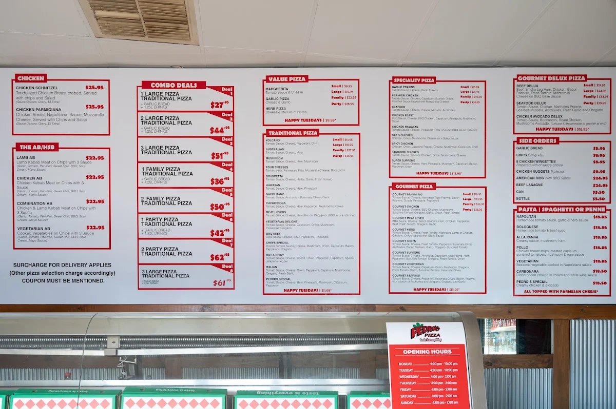 Menu, Pedros Pizza Craigmore