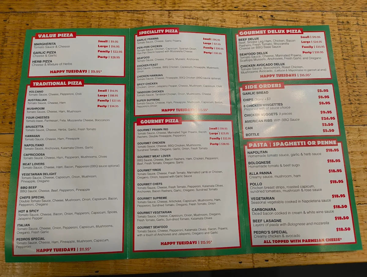 Menu, Pedros Pizza Craigmore