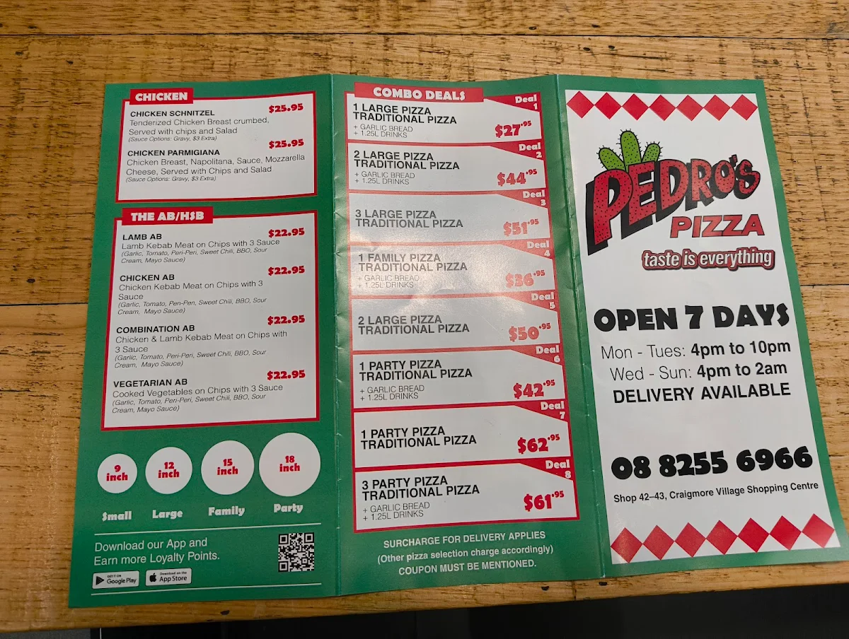 Menu, Pedros Pizza Craigmore