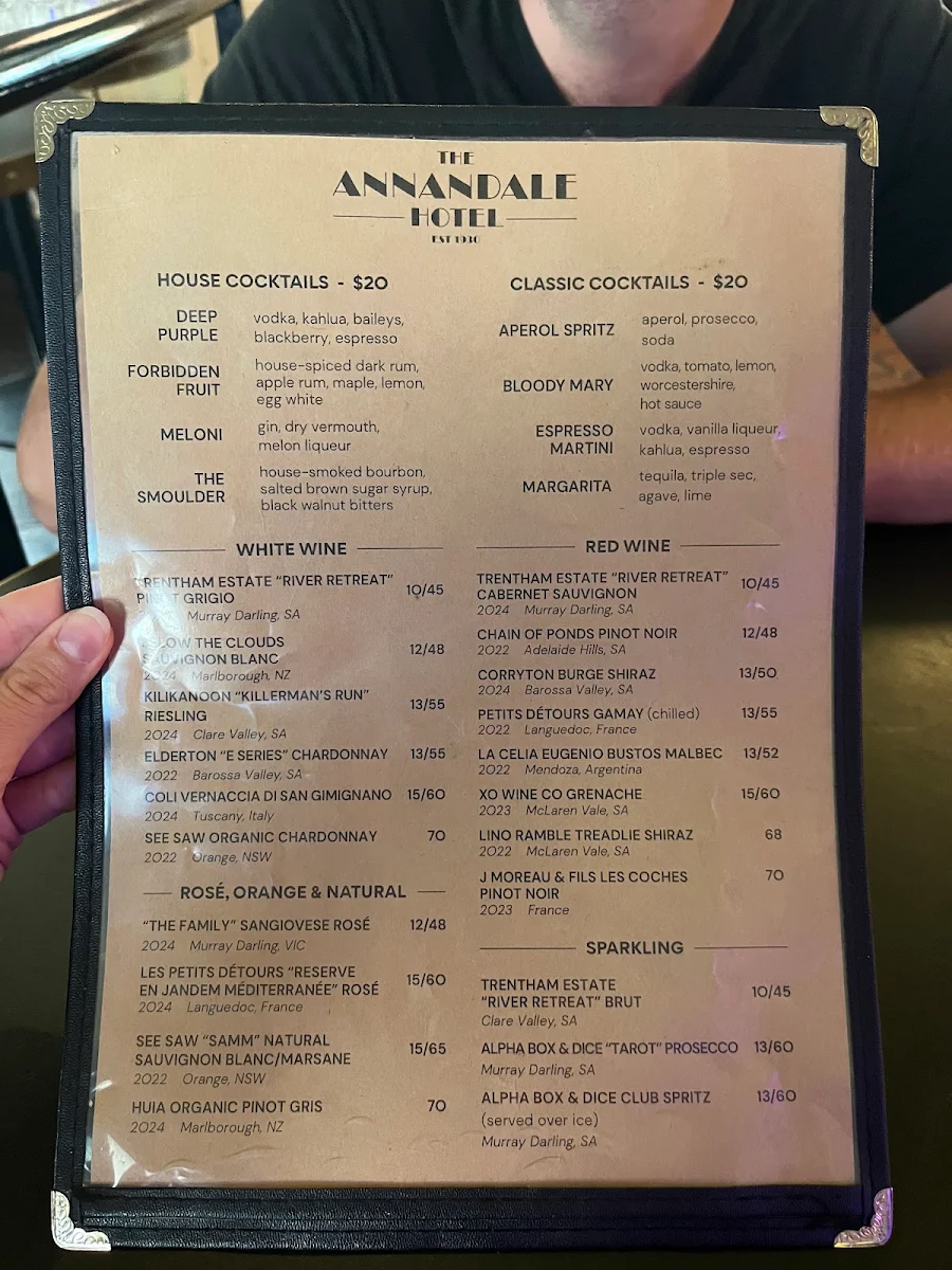 Menu, The Annandale Hotel
