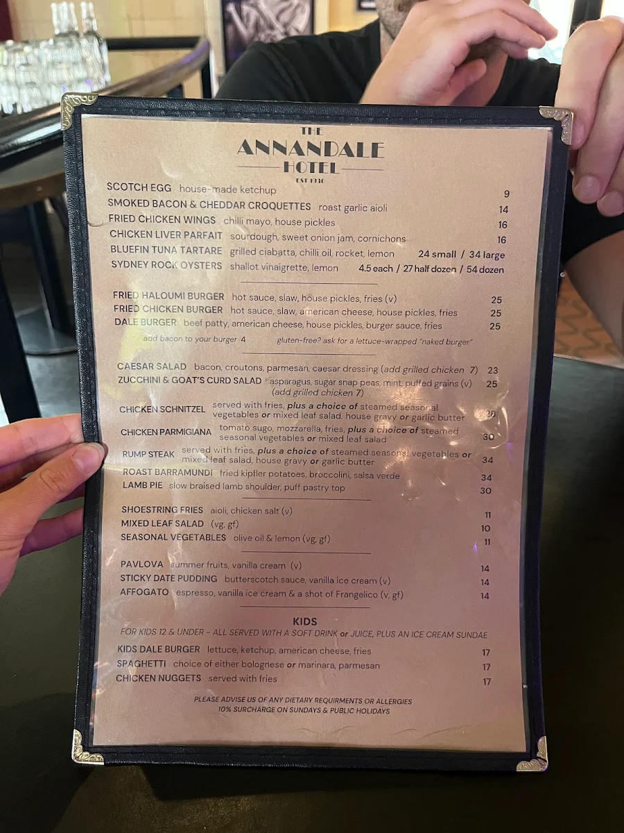 Menu, The Annandale Hotel