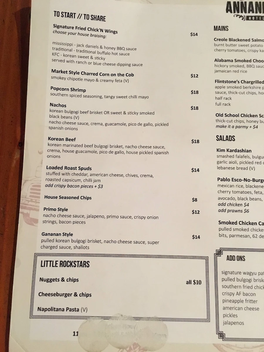 Menu, The Annandale Hotel