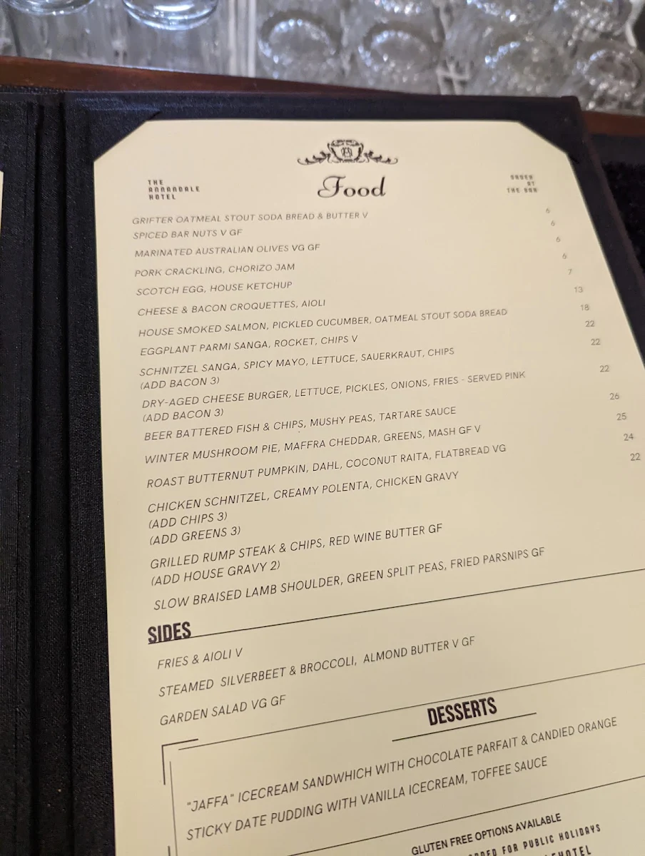 Menu, The Annandale Hotel