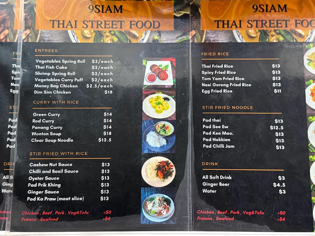 Menu, 9SIAM Thai Street Food
