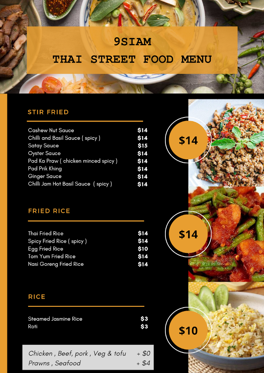 Menu, 9SIAM Thai Street Food