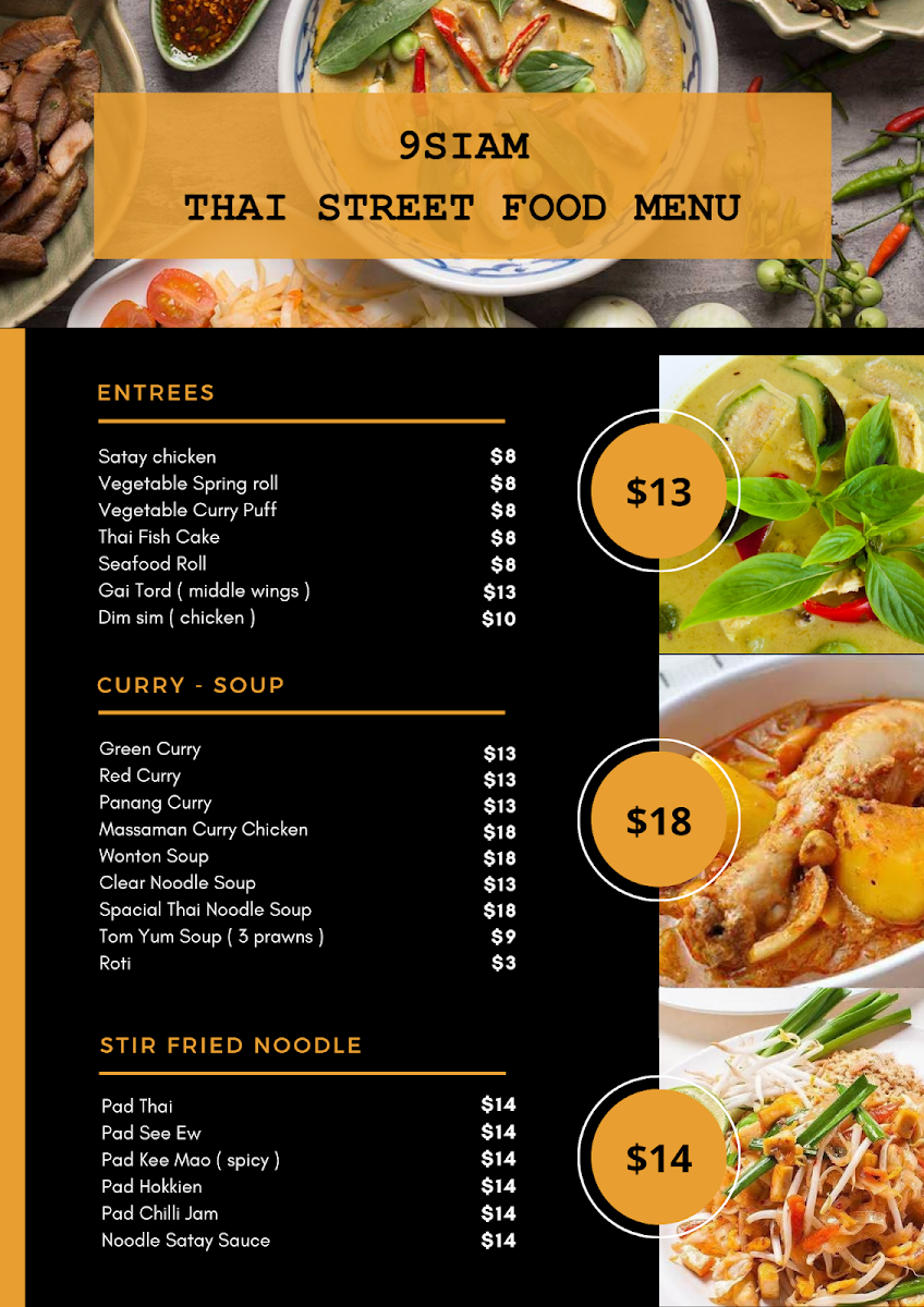 Menu, 9SIAM Thai Street Food