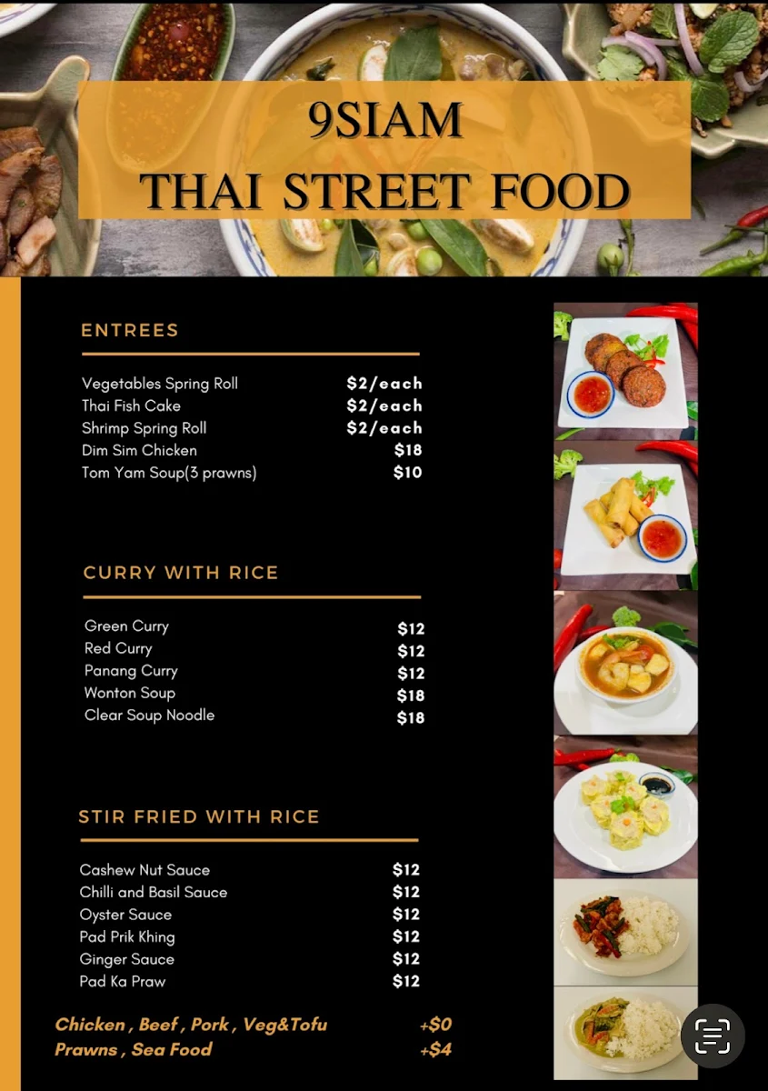 Menu, 9SIAM Thai Street Food