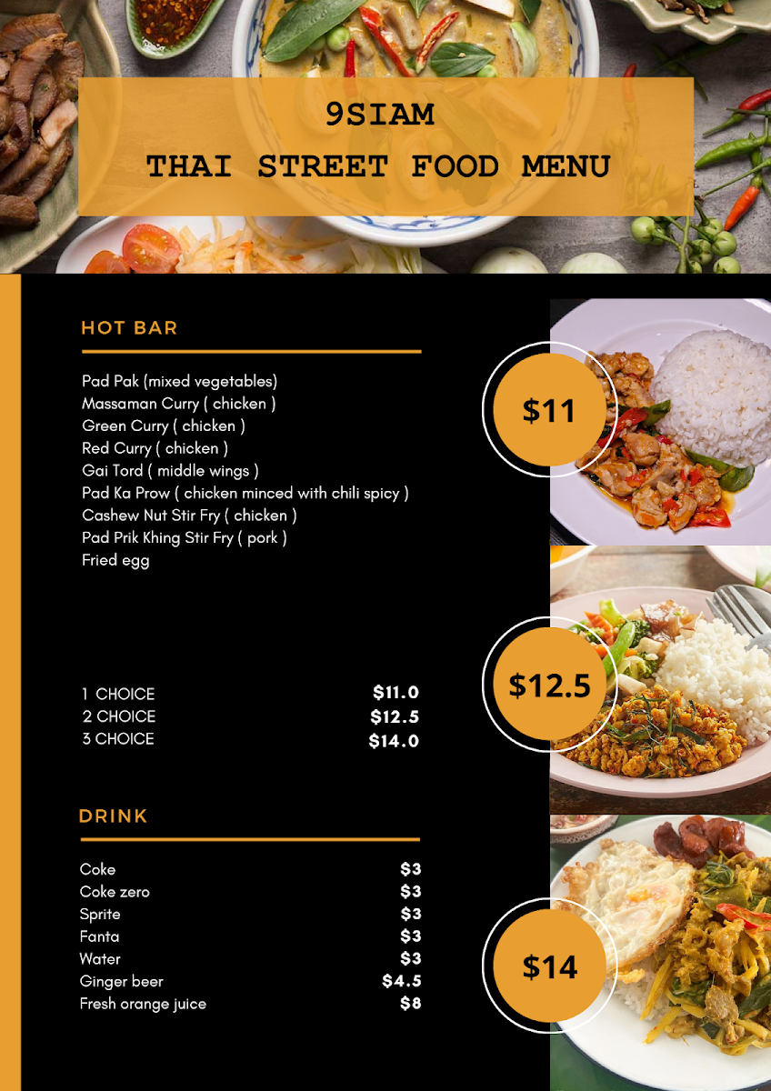 Menu, 9SIAM Thai Street Food