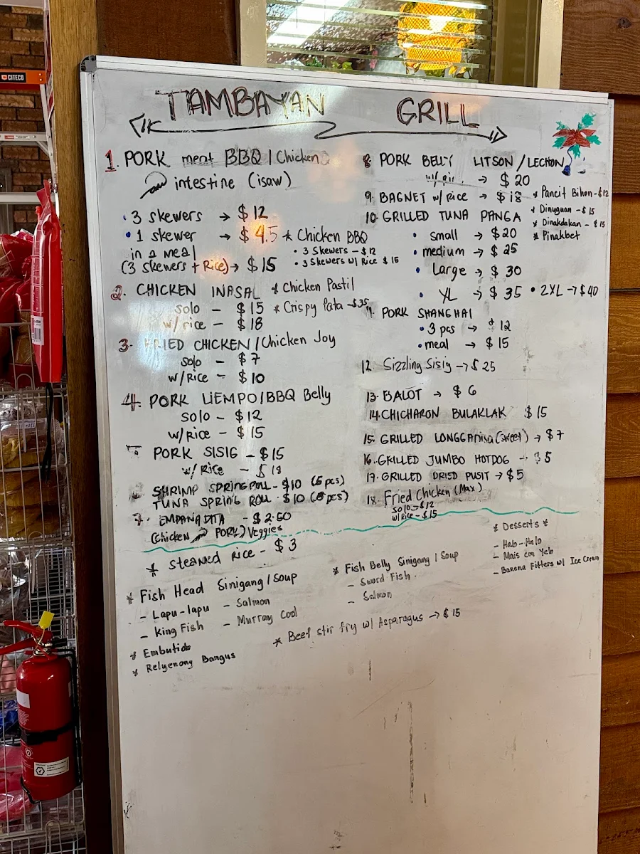 Menu, Tambayan Grill and Filipino Asian Store