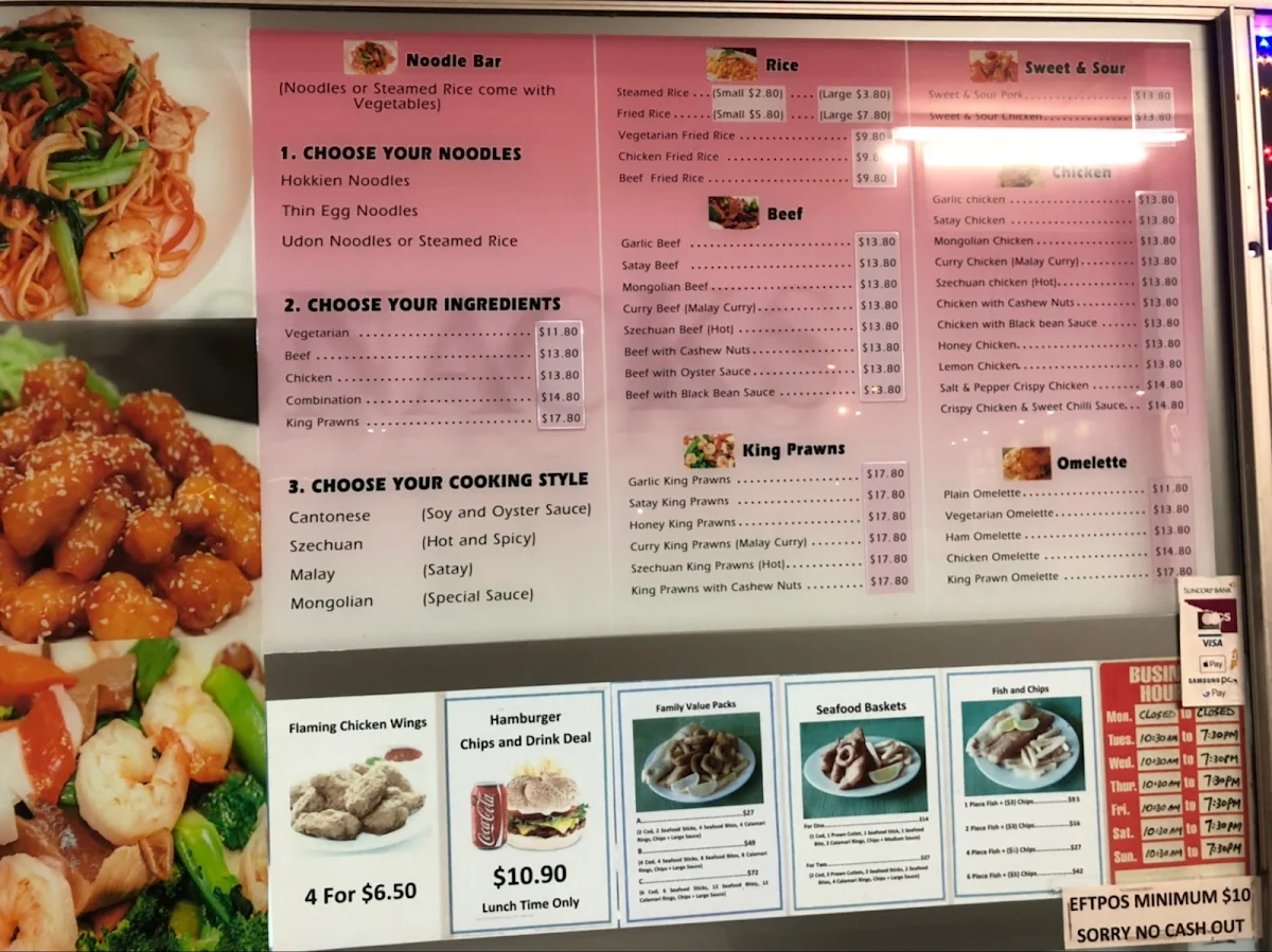Menu, Super Snack Fish & Chips. Chinese & Noodle bar