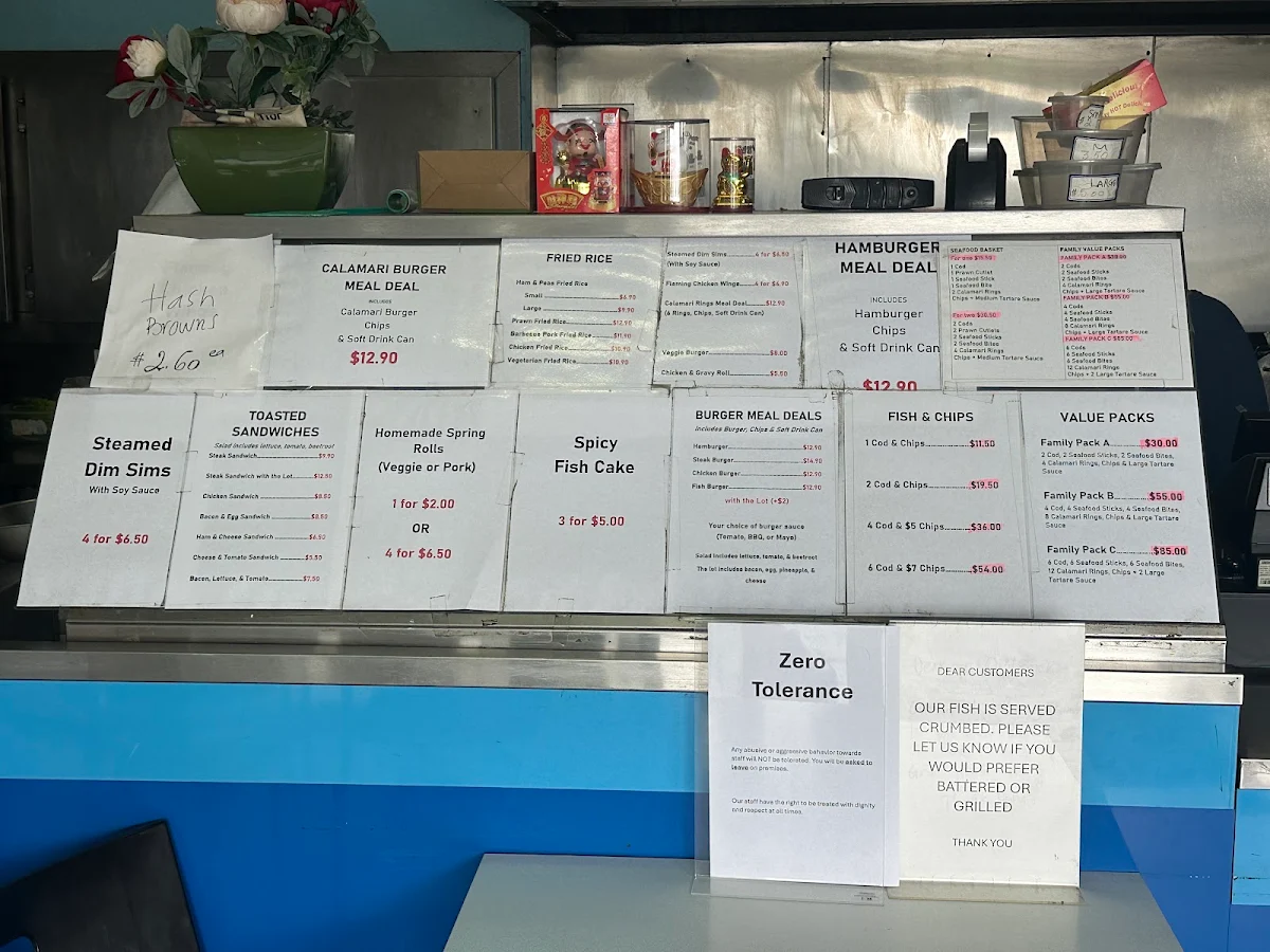 Menu, Super Snack Fish & Chips. Chinese & Noodle bar