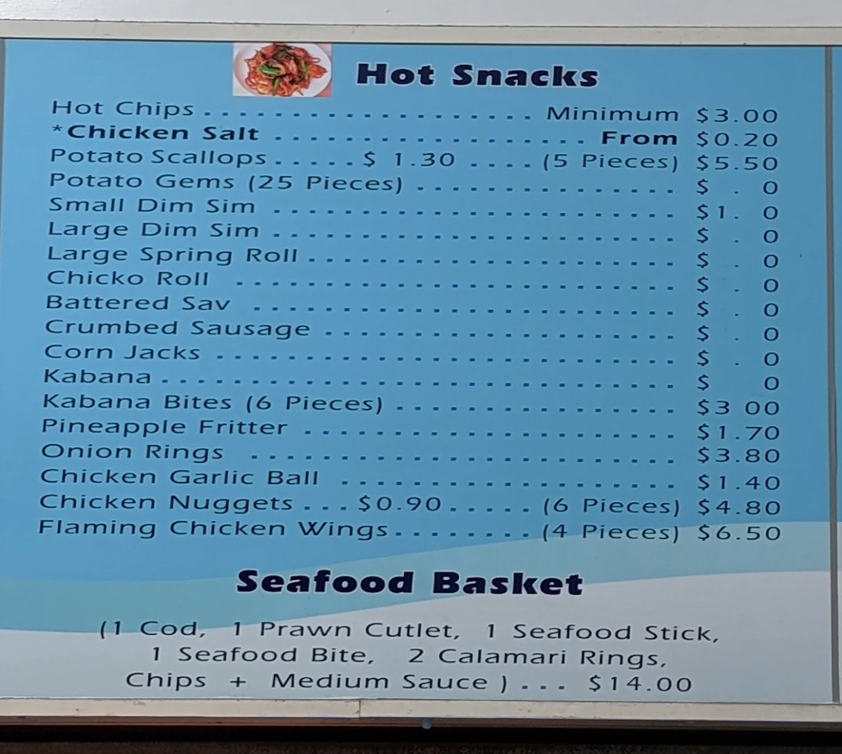 Menu, Super Snack Fish & Chips. Chinese & Noodle bar