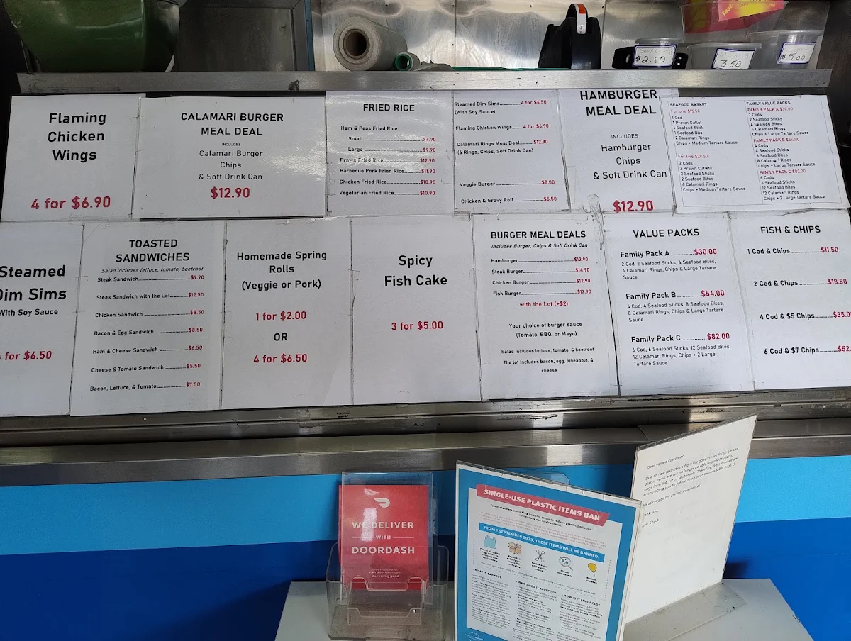 Menu, Super Snack Fish & Chips. Chinese & Noodle bar