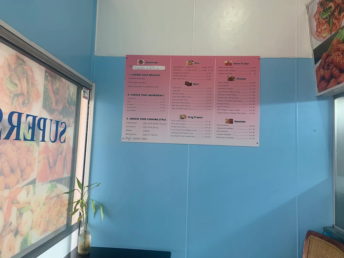 Menu, Super Snack Fish & Chips. Chinese & Noodle bar