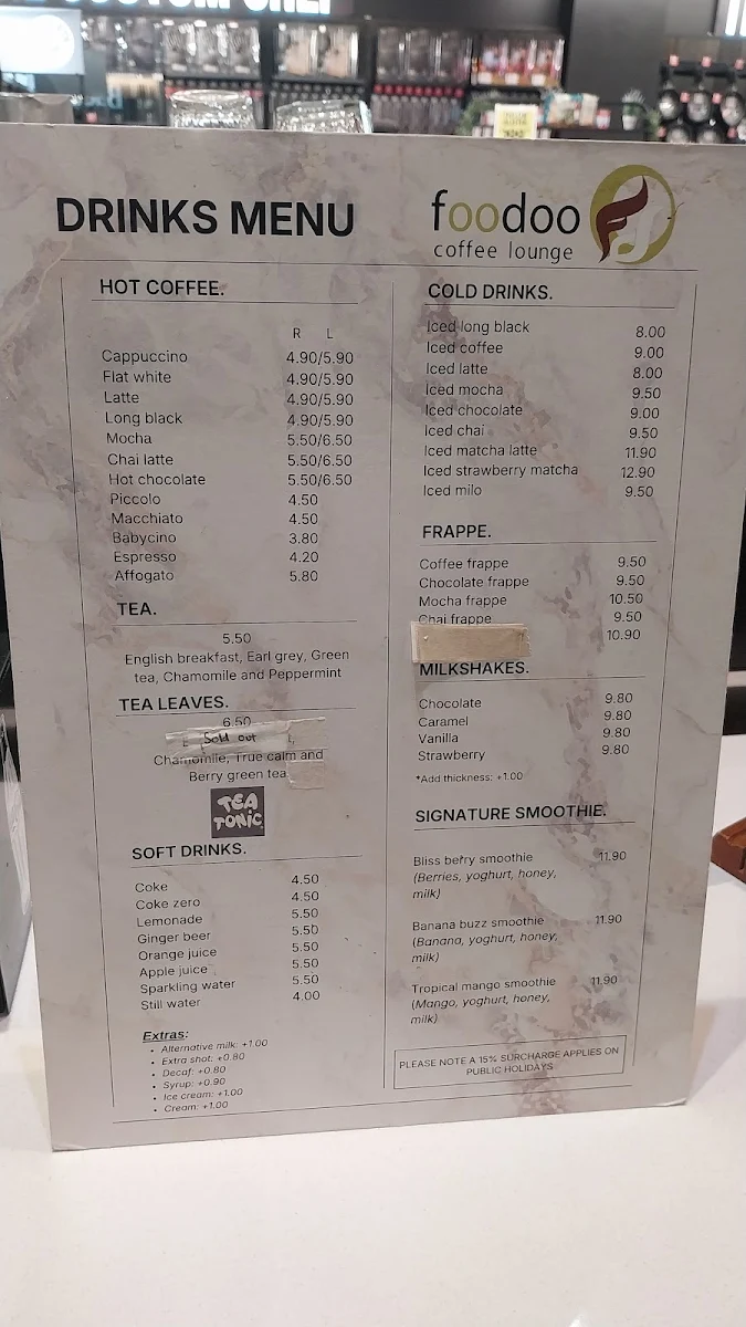 Menu, Foodoo Coffee Lounge
