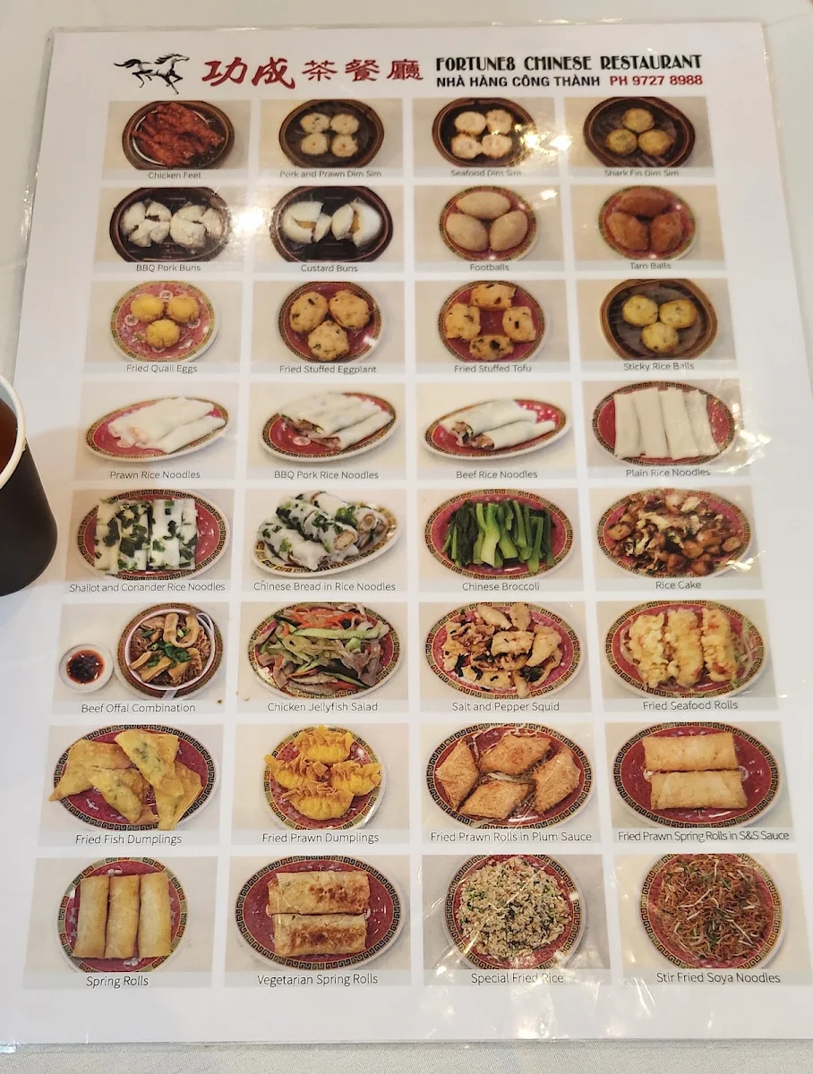 Menu, Fortune8 Chinese Restaurant