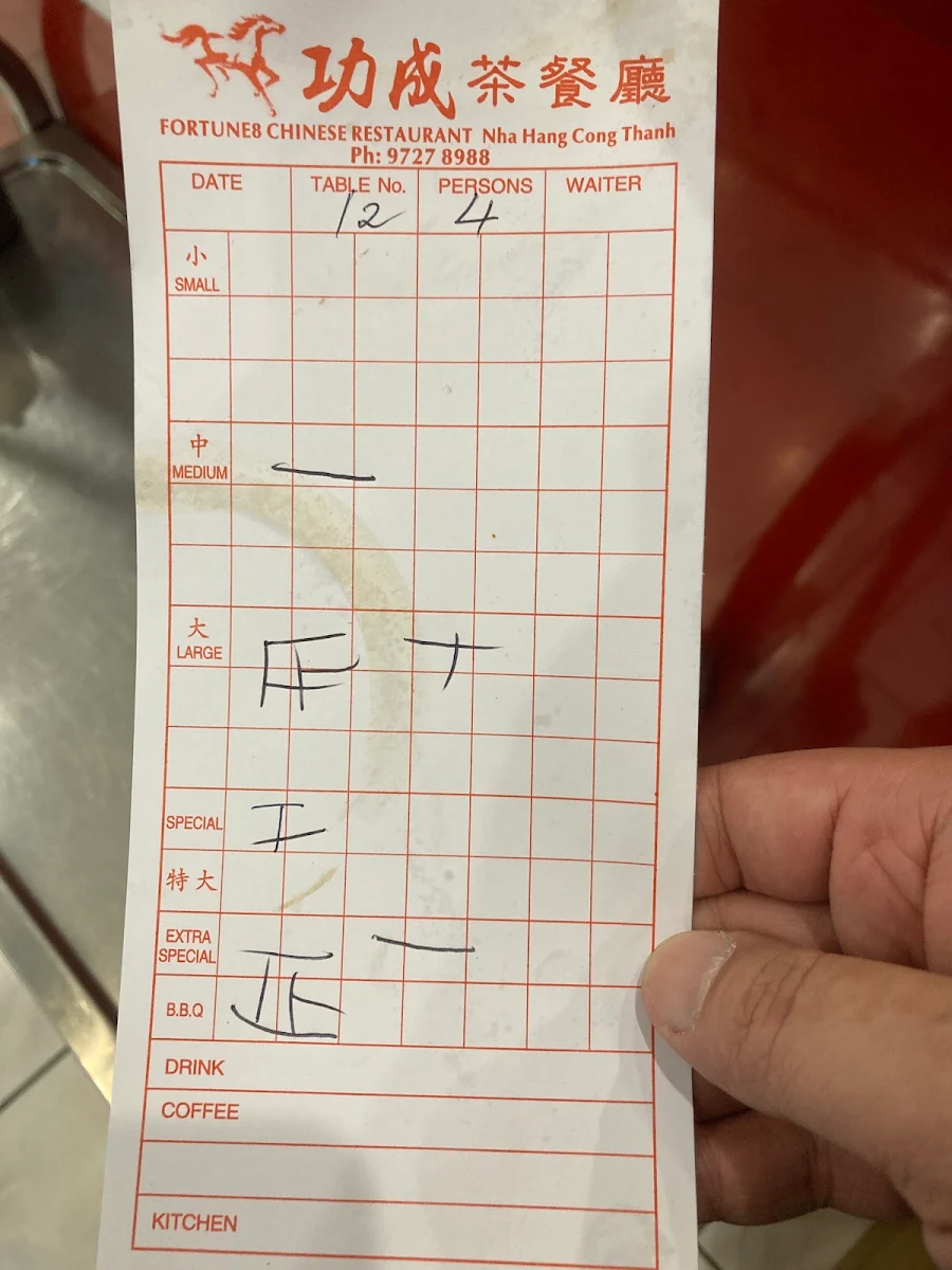Menu, Fortune8 Chinese Restaurant