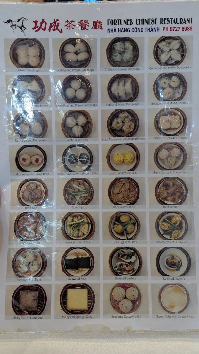 Menu, Fortune8 Chinese Restaurant