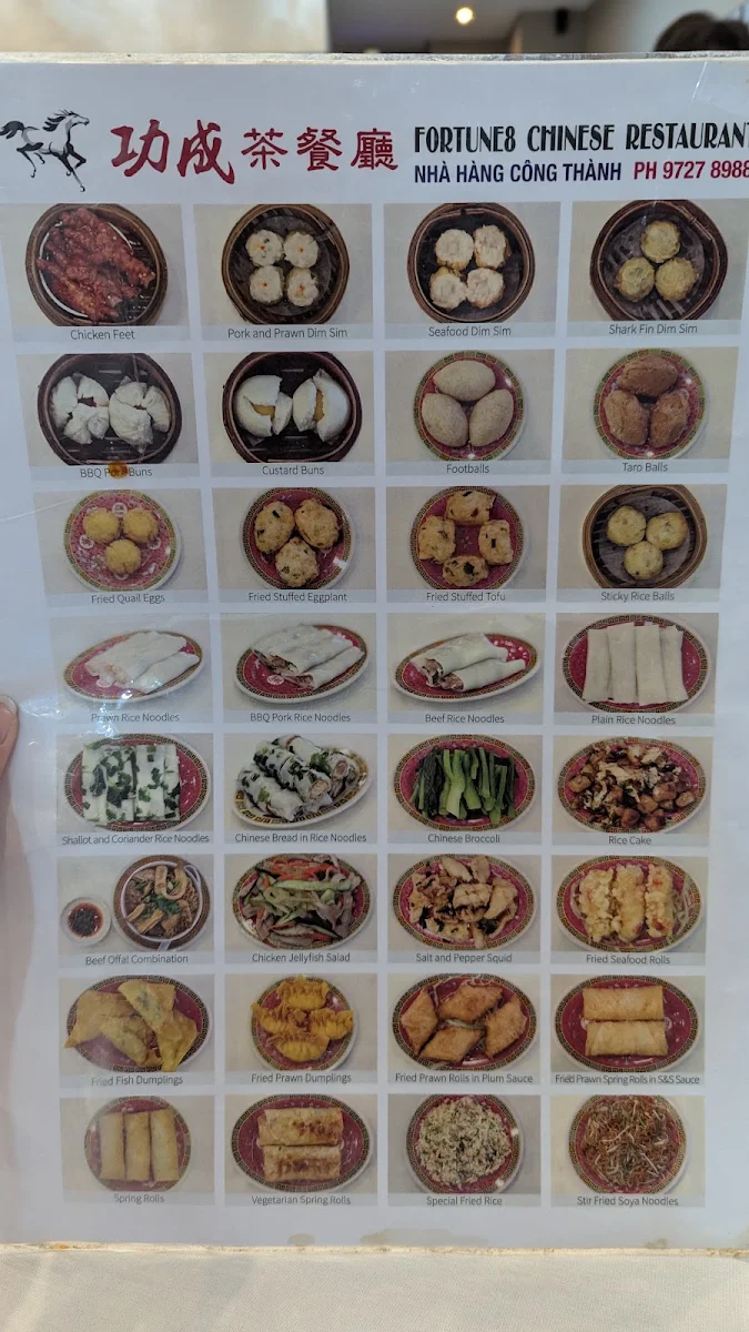 Menu, Fortune8 Chinese Restaurant