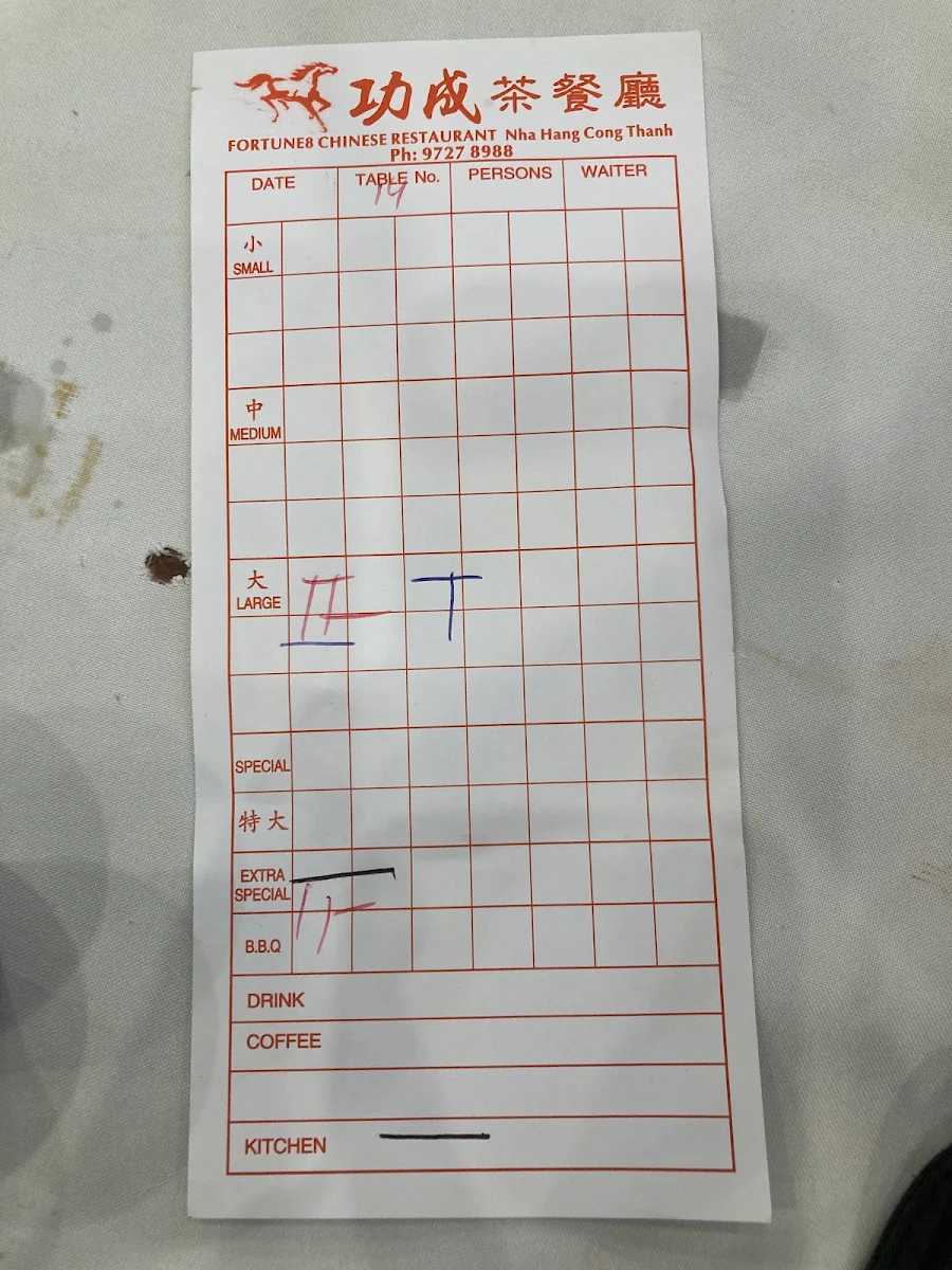 Menu, Fortune8 Chinese Restaurant