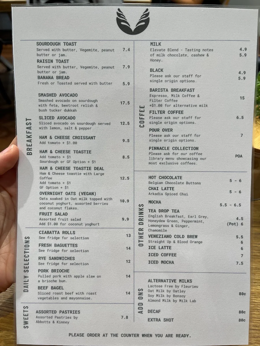 Menu, Veneziano Coffee