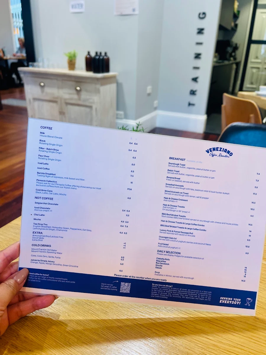 Menu, Veneziano Coffee