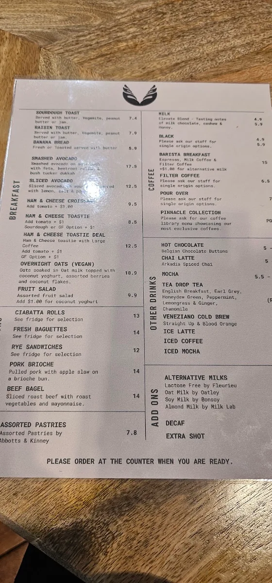 Menu, Veneziano Coffee
