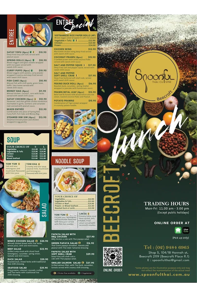 Menu, Spoonful Thai Cuisine Beecroft