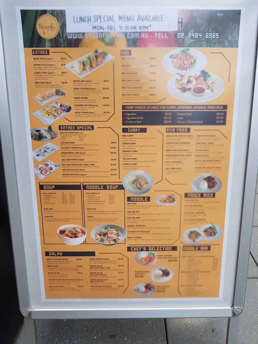 Menu, Spoonful Thai Cuisine Beecroft
