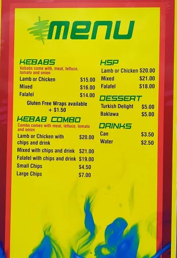 Menu, Loch Sport Kebabs