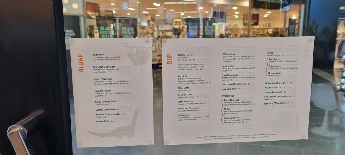 Menu, Madame Clarke’s