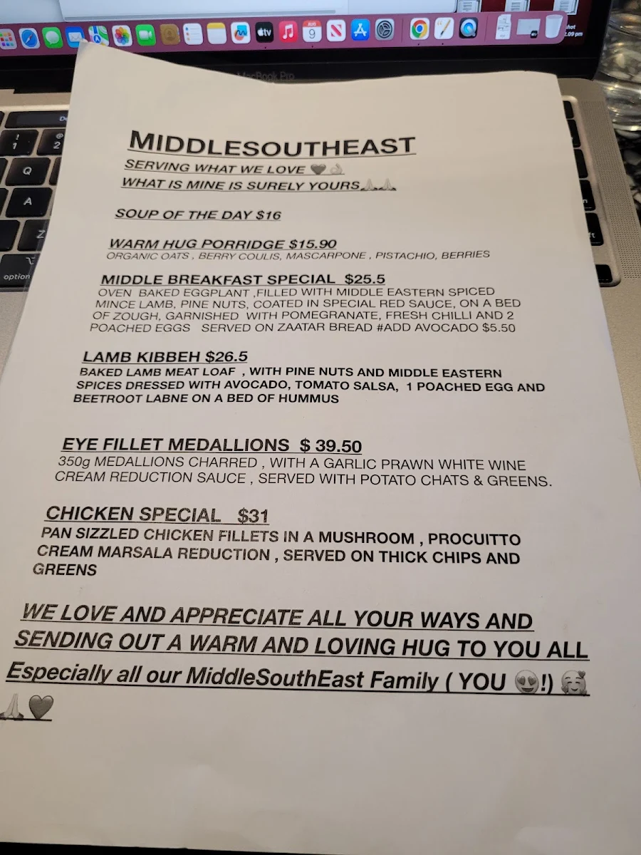 Menu, MiddleSouthEast