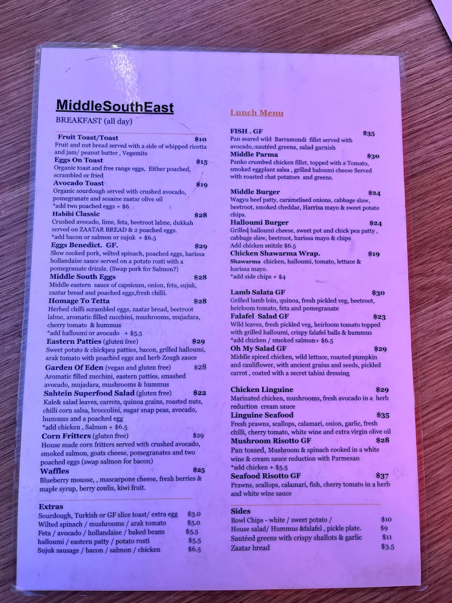 Menu, MiddleSouthEast