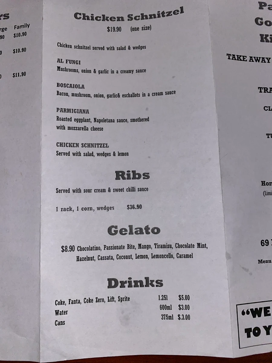 Menu, Pauly's Gourmet Kitchen