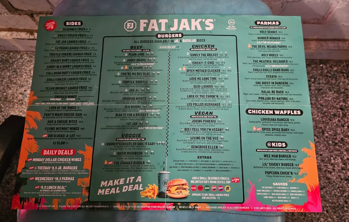 Menu, FAT JAK'S / GET CLUCK'D ST. KILDA