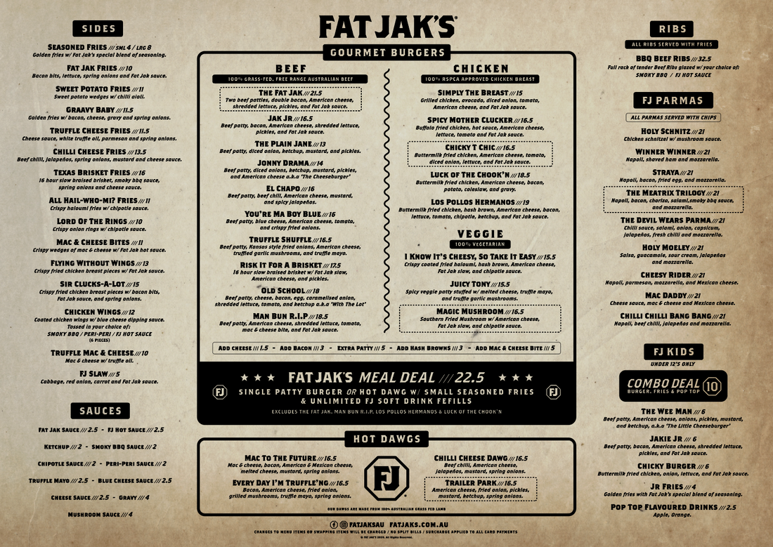 Menu, FAT JAK'S / GET CLUCK'D ST. KILDA