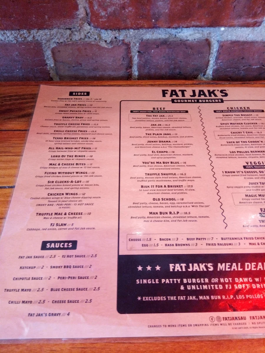 Menu, FAT JAK'S / GET CLUCK'D ST. KILDA