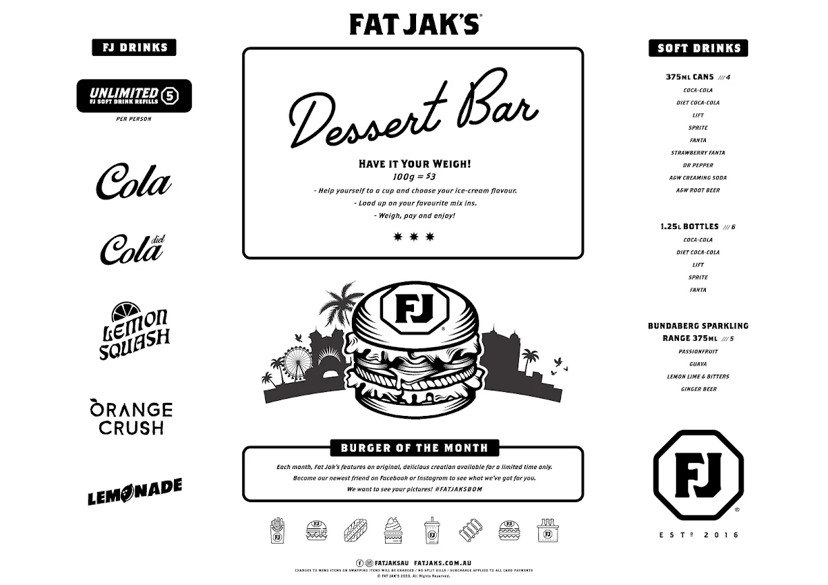 Menu, FAT JAK'S / GET CLUCK'D ST. KILDA