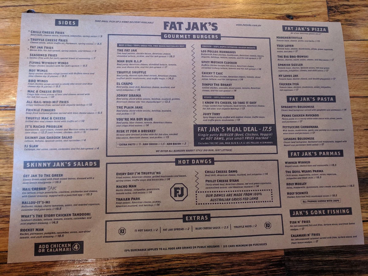 Menu, FAT JAK'S / GET CLUCK'D ST. KILDA