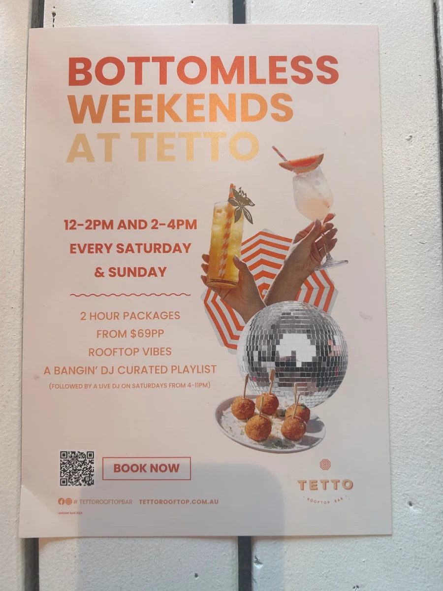 Menu, Tetto Rooftop Bar