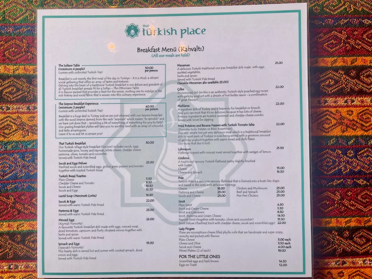 Menu, That Turkish Place
