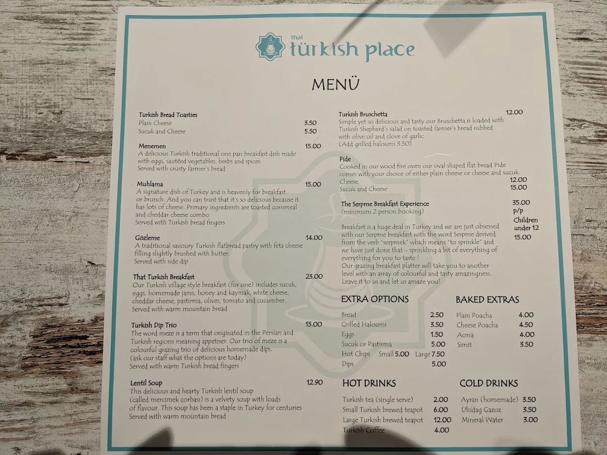 Menu, That Turkish Place